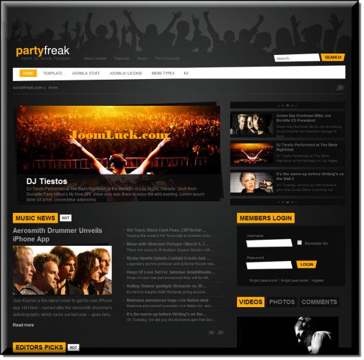 Стильный музыкальный Joomla шаблон – GK Party Freak Стильный музыкальный Joomla шаблон – GK Party Freak