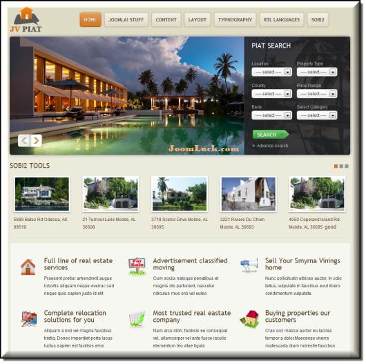 Функциональный Joomla 1.5 шаблон для сайта недвижимости – JV Piat Функциональный Joomla 1.5 шаблон для сайта недвижимости – JV Piat